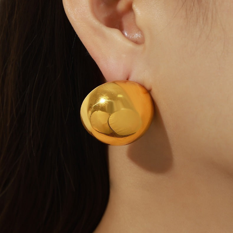 Classic Style Fashion All-match Round Earrings Titanium Steel Gold-plated Earrings For Women