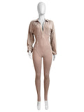 Fashion Women's Wear Washed Old Deep V Neck Tight Long Sleeve Jumpsuit