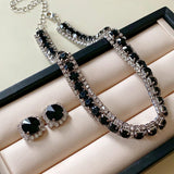 Diamond-embedded Square Earrings Necklace Special Interest Light Luxury Elegant High-grade Clavicle Chain